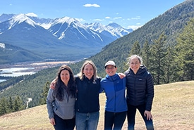 NCC staff members Katelyn Ceh, Aerin Jacob, Emilie Brien and Marie-Andrée on connectivity field trip in Banff National Park, AB. (Photo Aerin Jacob/NCC)